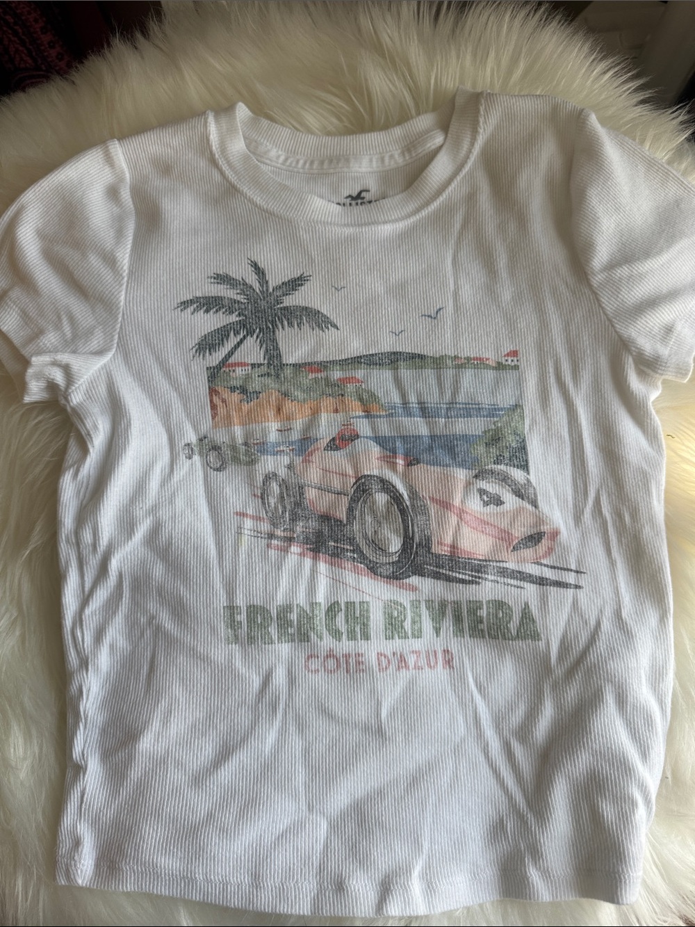 Hollister White Kids Racing Graphic Tee with Pastel Accents